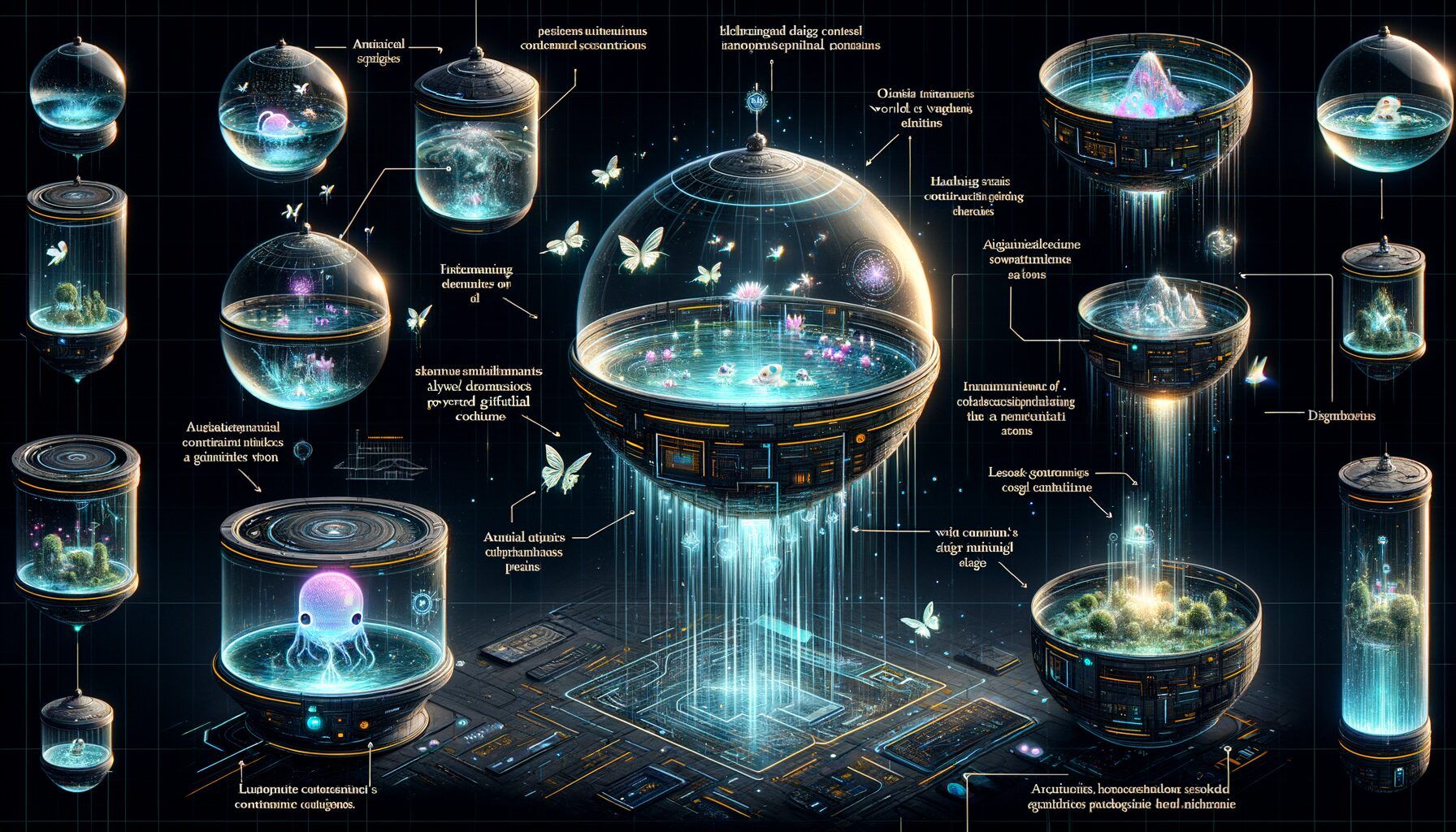 Cyberpunk containment chamber with AI code being tested in isolation