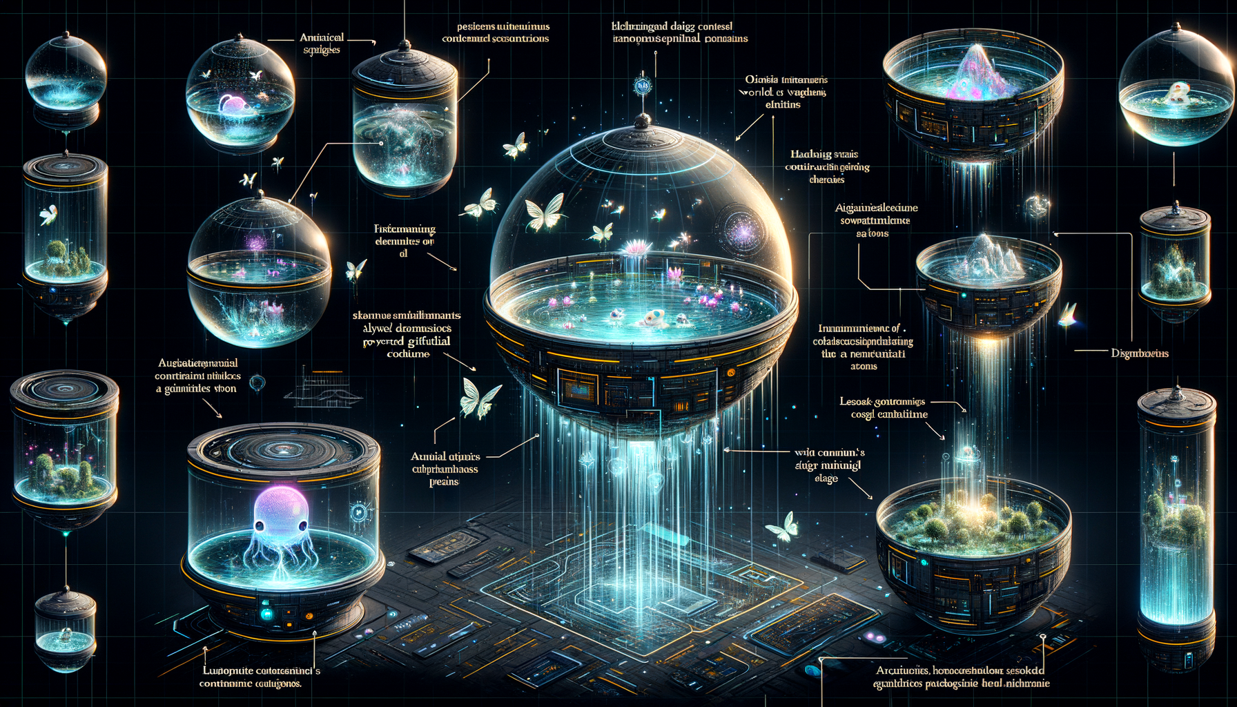 Cyberpunk containment chamber with AI code being tested in isolation